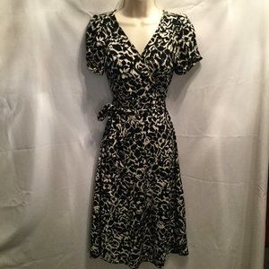 BCBG Max Azria Black & White Floral Wrap Dress